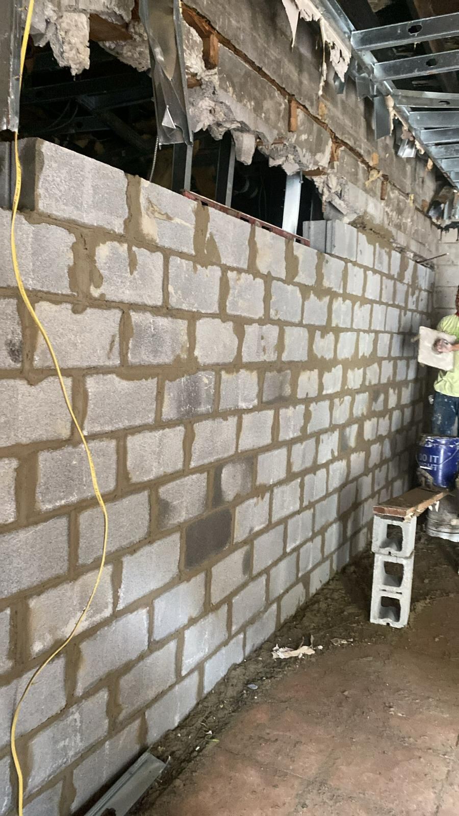Concrete block foundation wall repair and masonry work performed by Affinity Contractors in Philadelphia