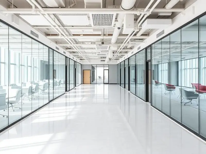 Completed commercial office buildout with glass partitions in Center City Philadelphia