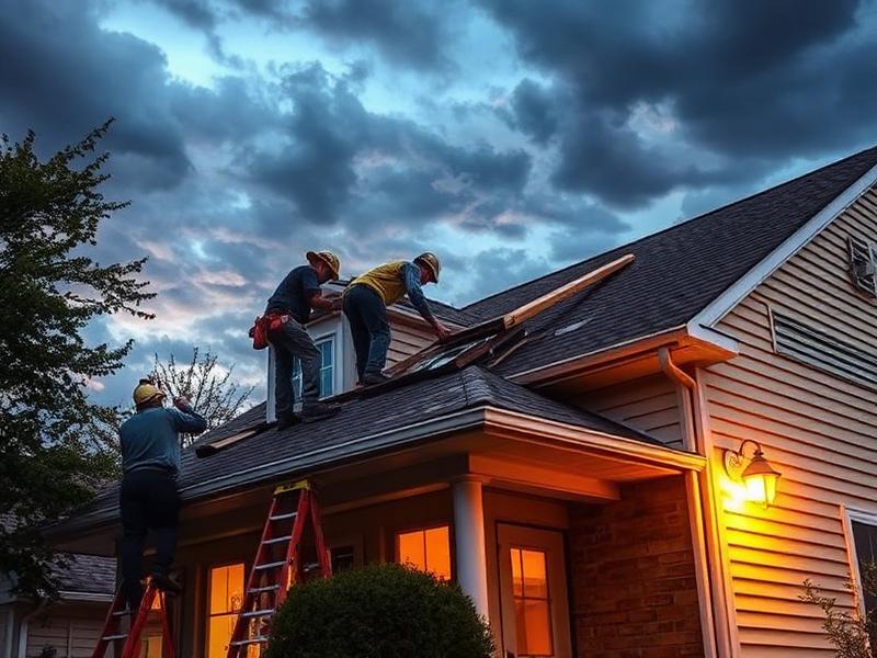 Emergency storm damage roof repair being performed by Affinity Contractors crew in Bucks County