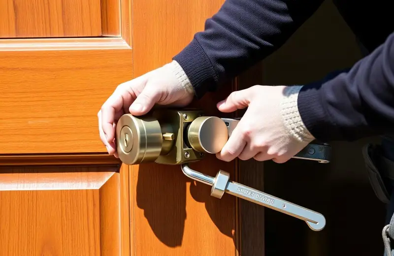 Licensed residential locksmith installing a high-security deadbolt on a Philadelphia home's front door