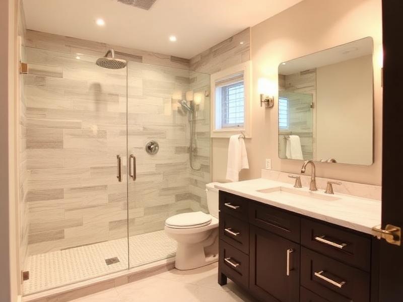 Modern master bathroom renovation with custom tile shower completed in Montgomery County