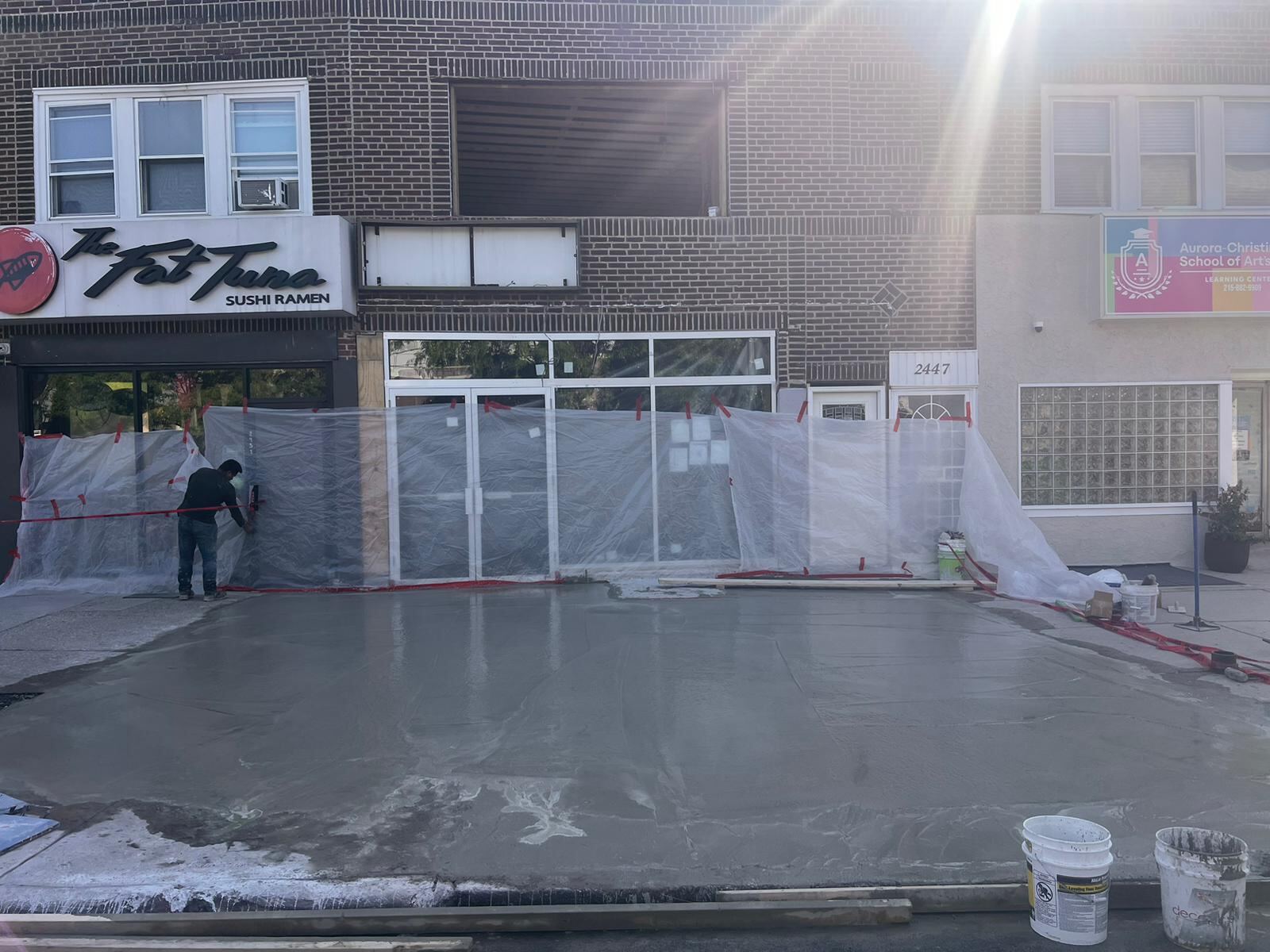 Commercial storefront concrete sidewalk restoration project completed by Affinity Contractors in Philadelphia